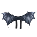 Black cloth bat wing costume for pets, shown in small, medium, and large sizes for cats and dogs.