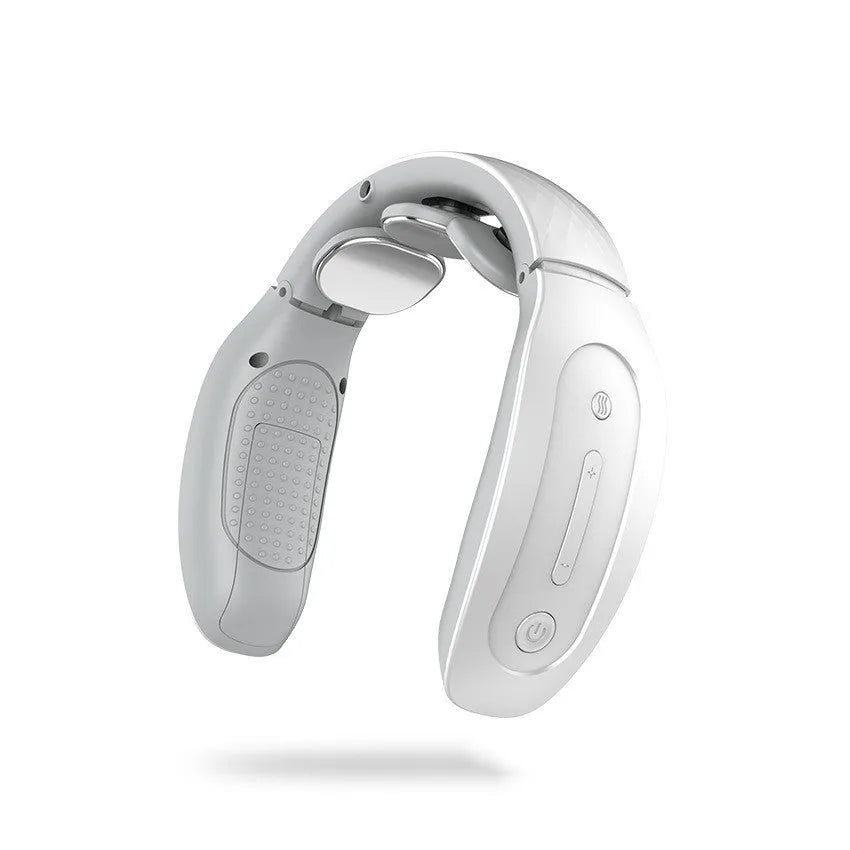 Red and white intelligent cervical massager with display showing six power modes