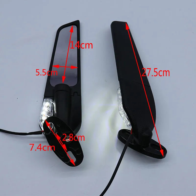 Pair of yellow-light aluminium motorcycle rearview mirrors with convex glass lenses.