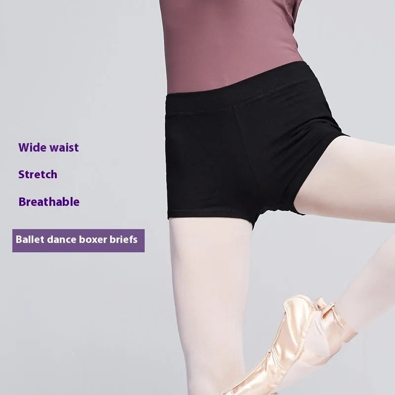 Black cotton women's dance practice shorts with elastic waistband