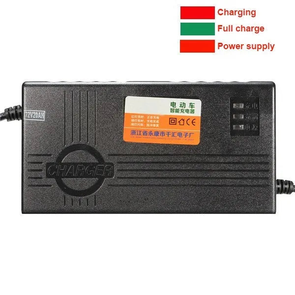 Black 72V20AH electric car charger with compact 165mm design and multiple plug style options