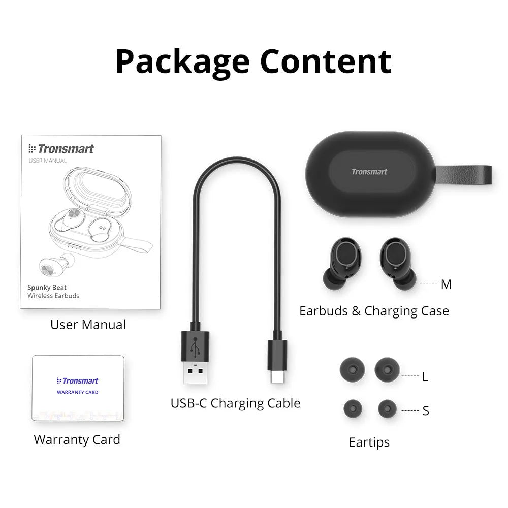 Tronsmart Spunky Beat wireless Bluetooth earphones with touch controls.
