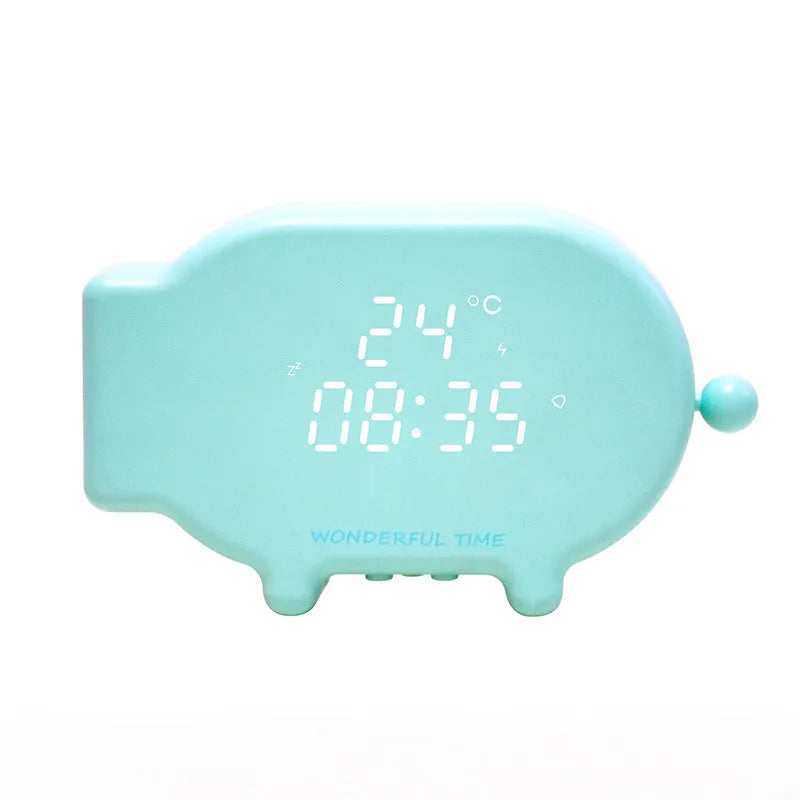 Blue multifunctional charging LED alarm clock with temperature display and dual USB ports