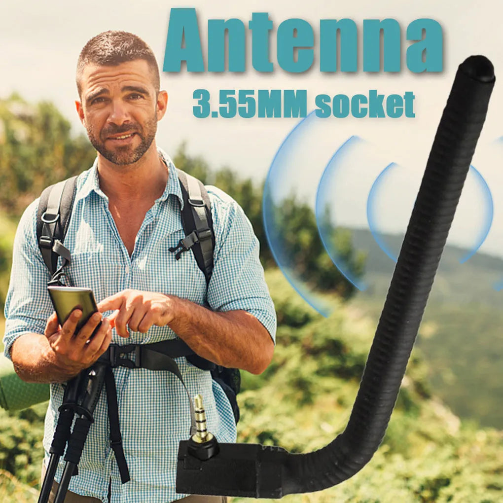 Slender black mobile phone signal booster antenna with suction cup mount for 3G 4G reception.
