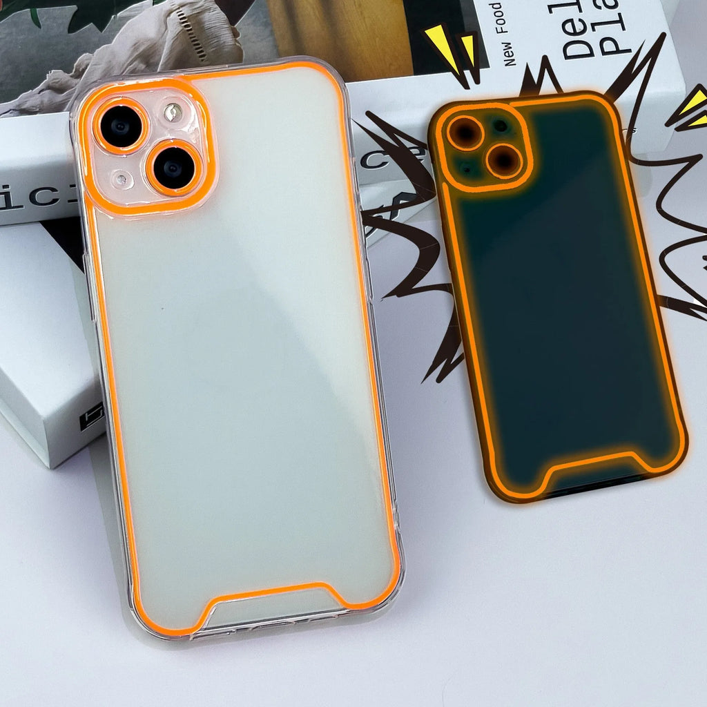 Glow in the dark green soft TPU phone case for Apple iPhone on a dark background.