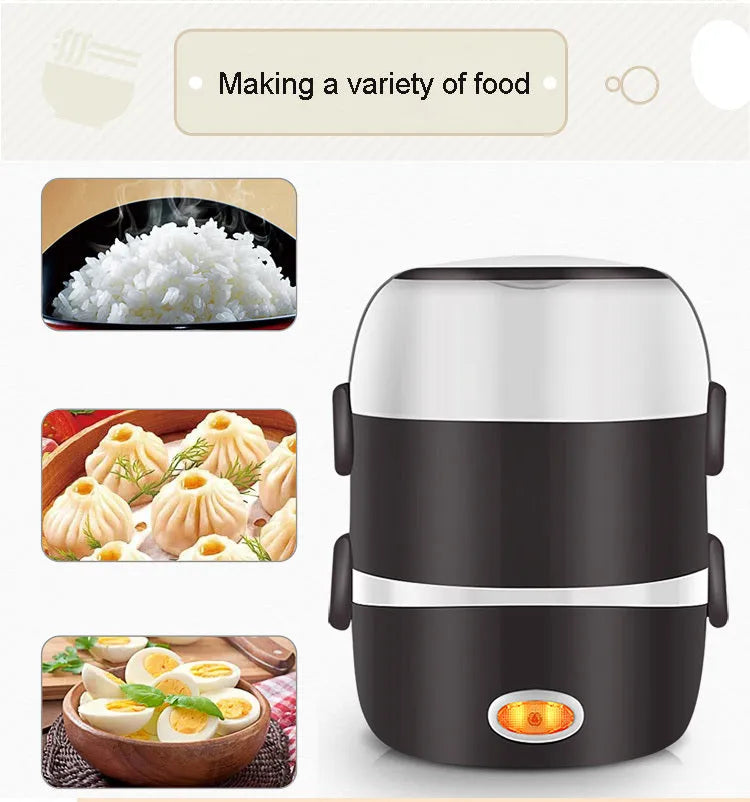 USB-powered electric lunch box food warmer showing 190mm cubic design