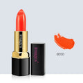 3.8g moisturising lipstick in stick format showing 10 colour options from coral red to retro red