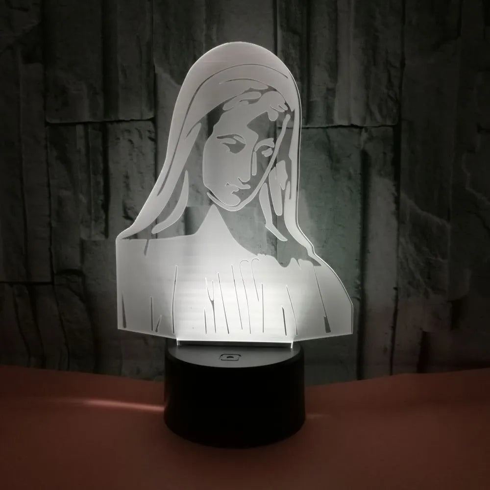 3D LED night light showing dual-ring light pattern from acrylic plate, with ABS base and touch/remote control.