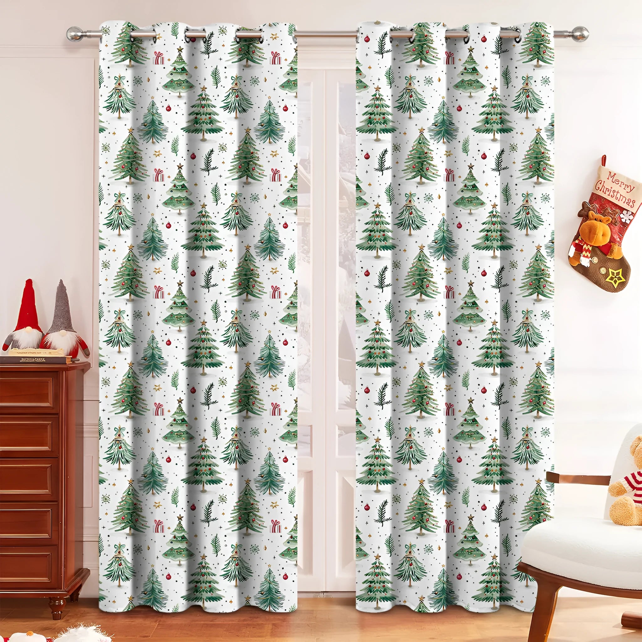 Christmas Forest Punching pattern polyester shading curtain in modern simplicity style