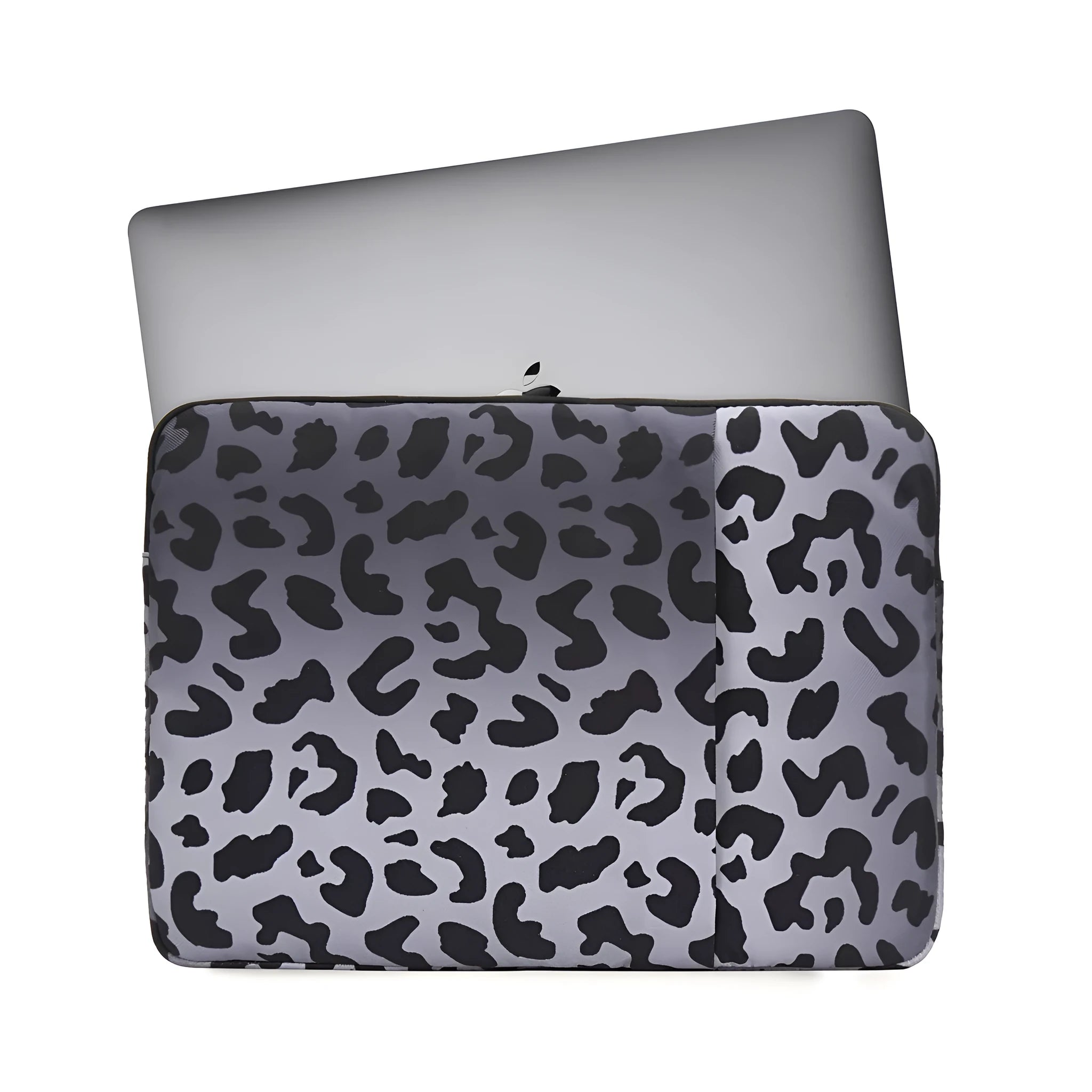Leopard print laptop sleeve with flannel interior for 13-inch to 16-inch device protection