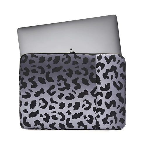 Leopard print laptop sleeve with flannel interior for 13-inch to 16-inch device protection