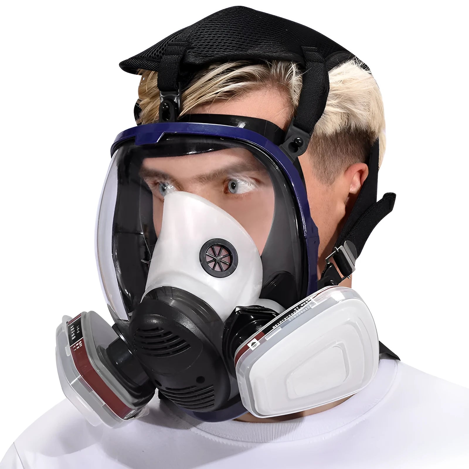 Blue edge spherical full mask with silicone trapezoidal canister and KN95 protection