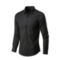 Men's slim fit long-sleeve linen shirt on a hanger, shown in a light grey colour with button front.