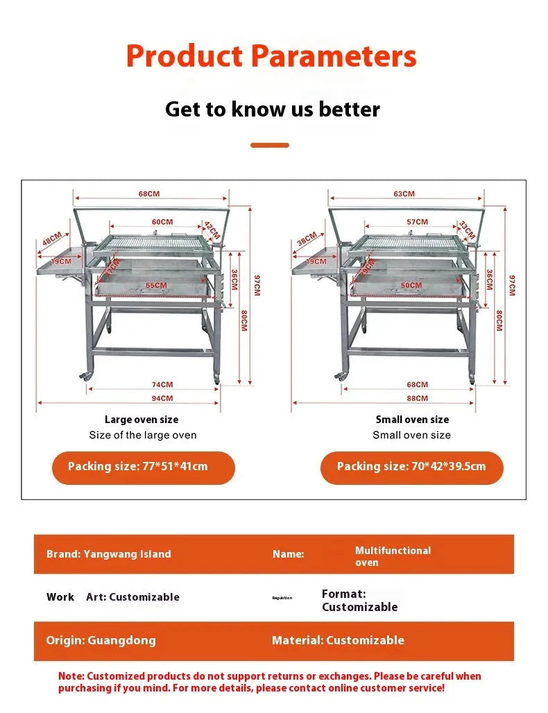 Large foldable charcoal BBQ grill with detachable parts in a garden setting