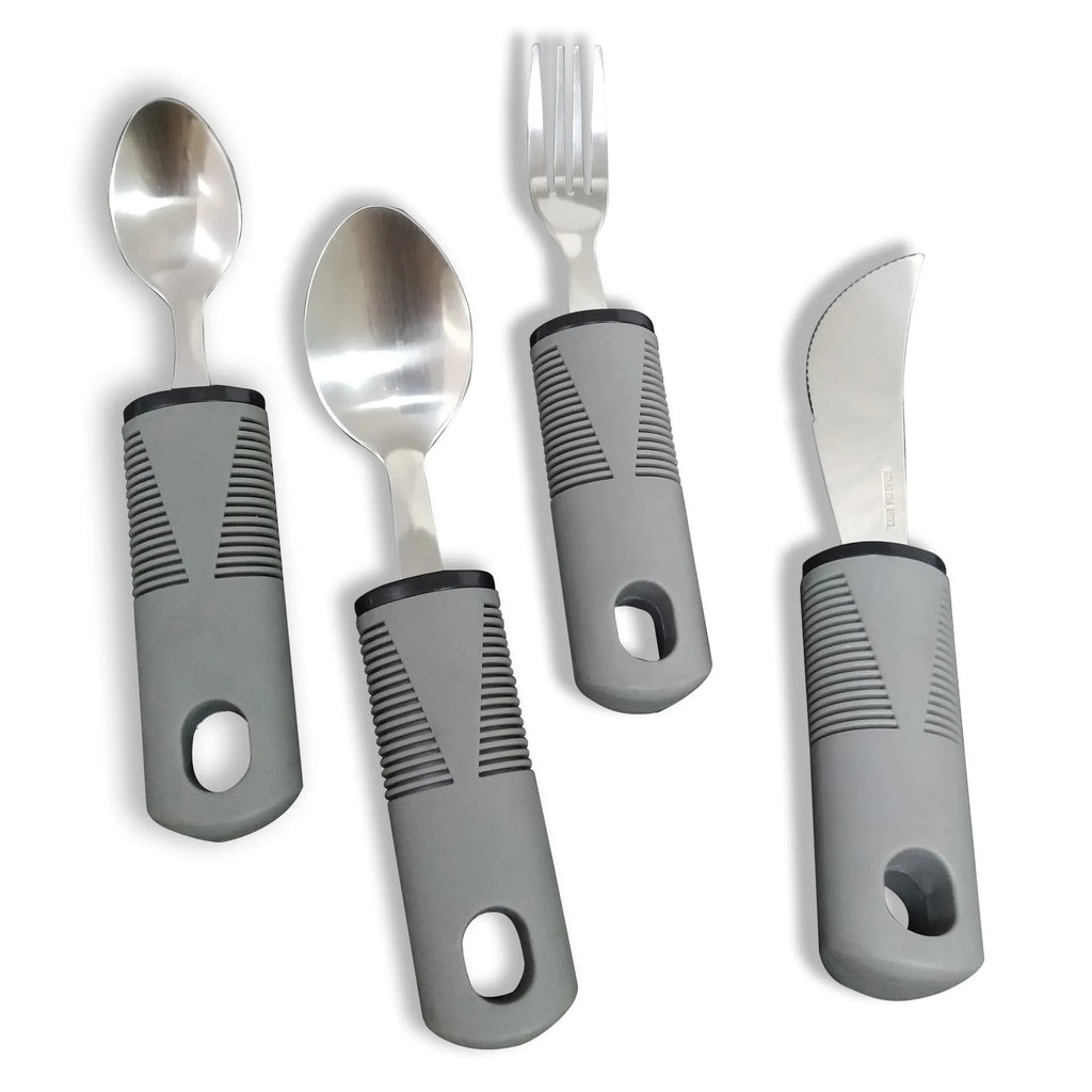Stainless steel adaptive cutlery with rubber handles in anti-shake design for elderly food aid