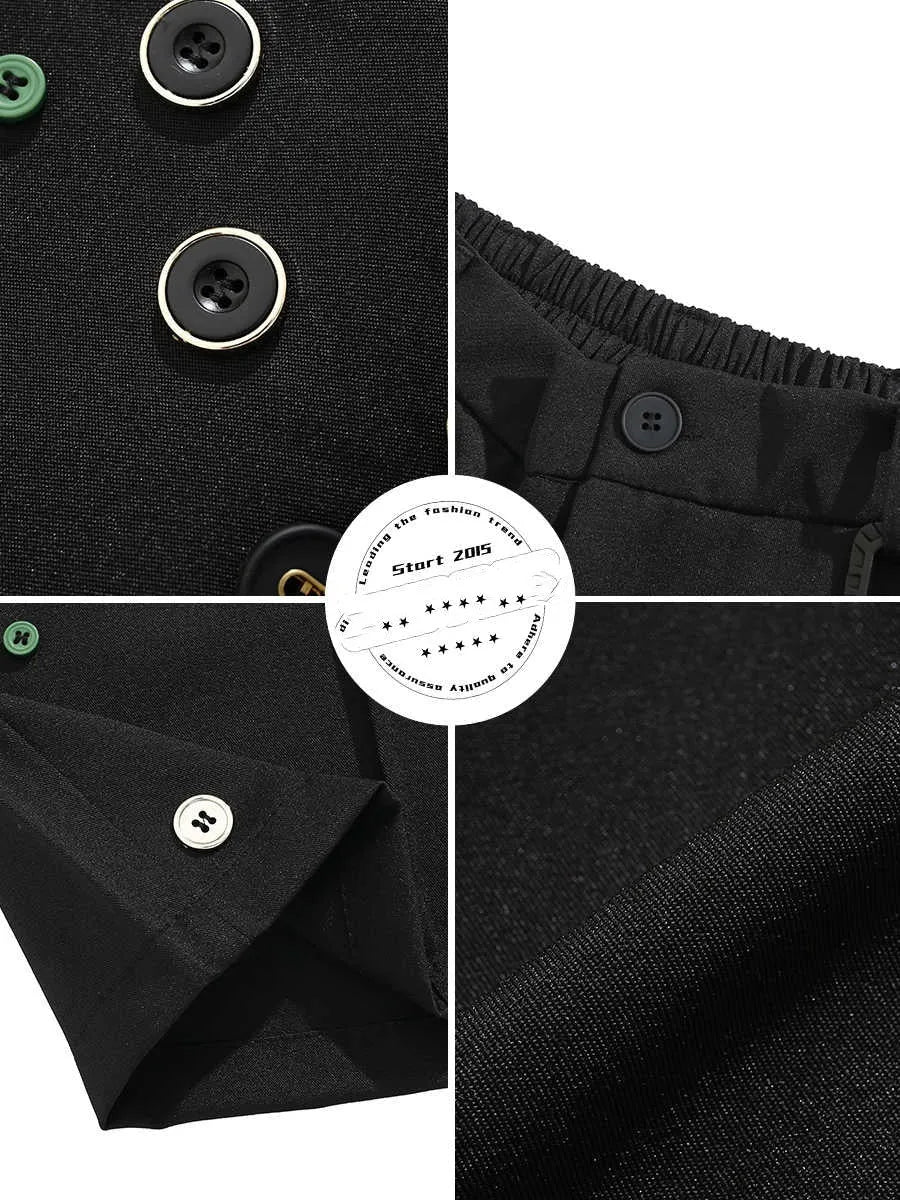 Men's black semi-elastic waist shorts with zipper fly and straight-leg loose fit