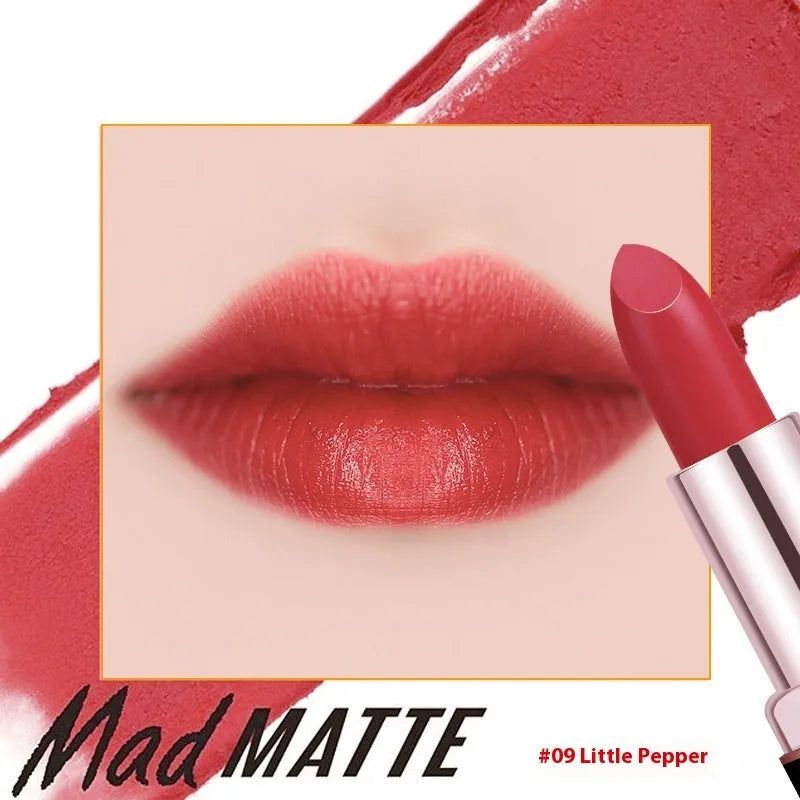 Fey Beauty Cameo Brown non-fading lipstick open and closed, showing nude shade and case.