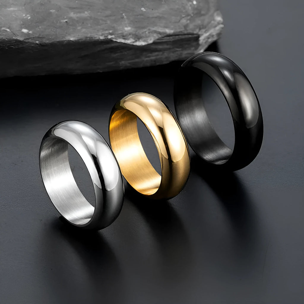 Titanium steel electroplated ring with glossy finish in gold, black and steel colour options