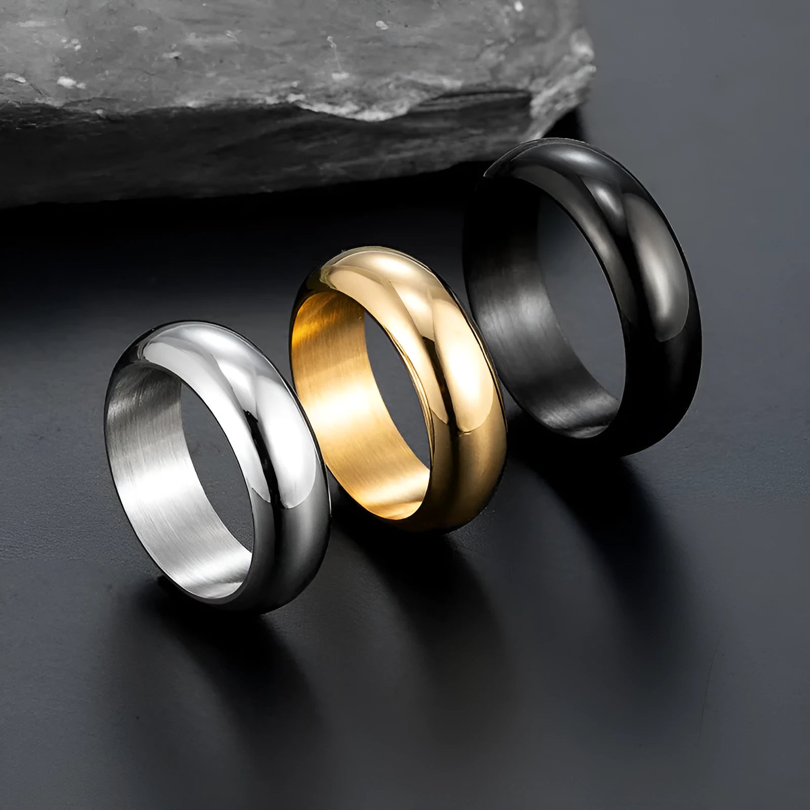 Titanium steel electroplated ring with glossy finish in gold, black and steel colour options