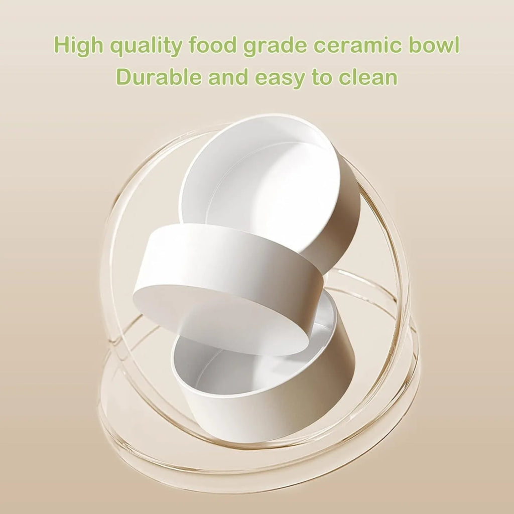 Ceramic elevated cat bowls set with green bowls on tilted stand