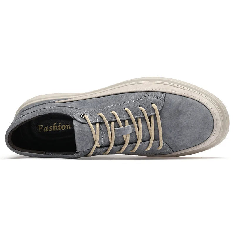 Men's grey and sand coloured casual leather skate shoes with pigskin upper and rubber sole
