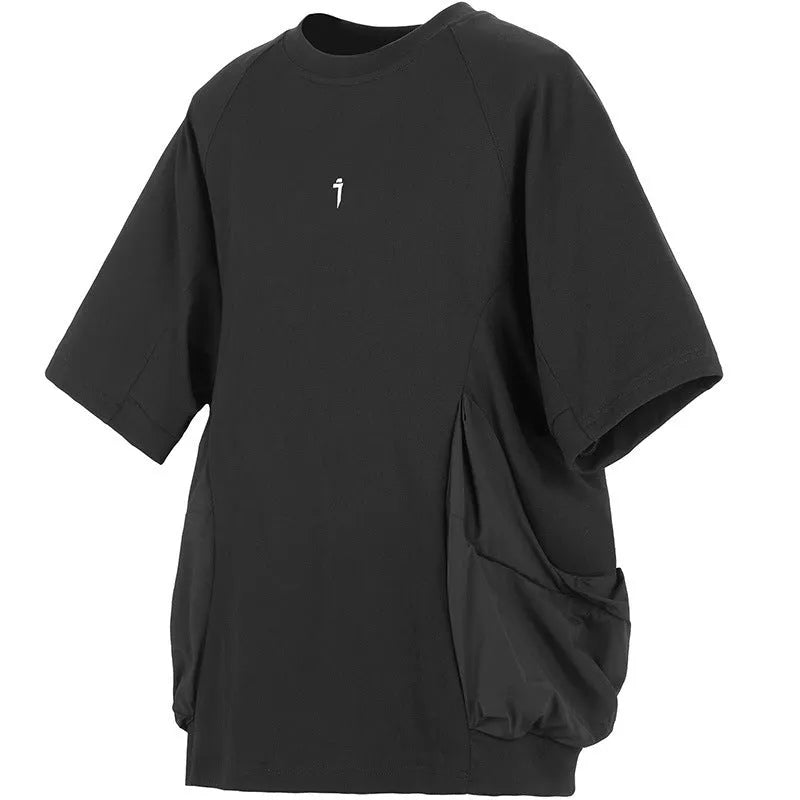 Men's loose casual cotton t-shirt with large pockets in black or grey colours