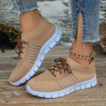 Women's breathable flying knit flat shoes with mesh upper and front tie in various colours