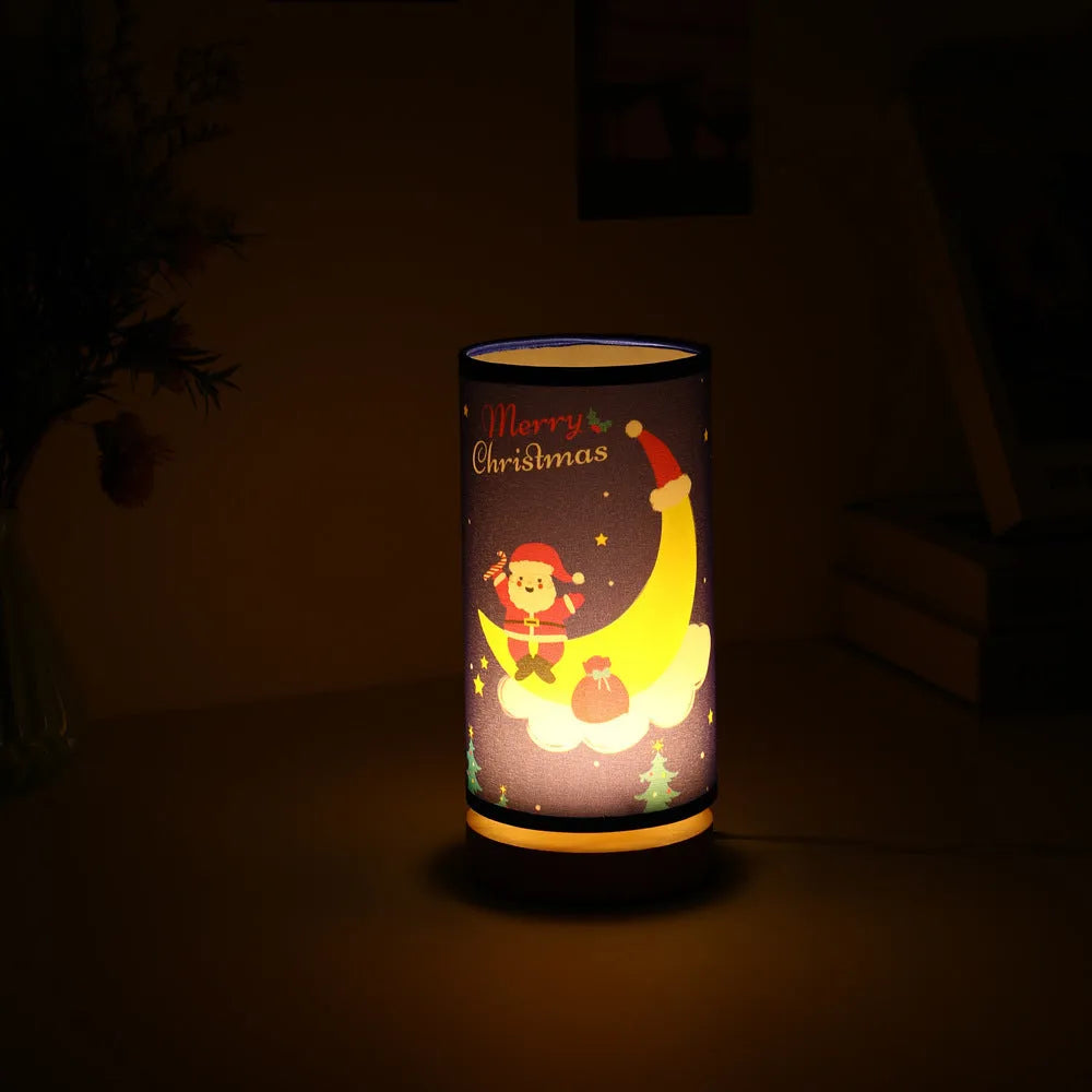 Moon Santa Claus LED night light with USB plug and bamboo lamp holder