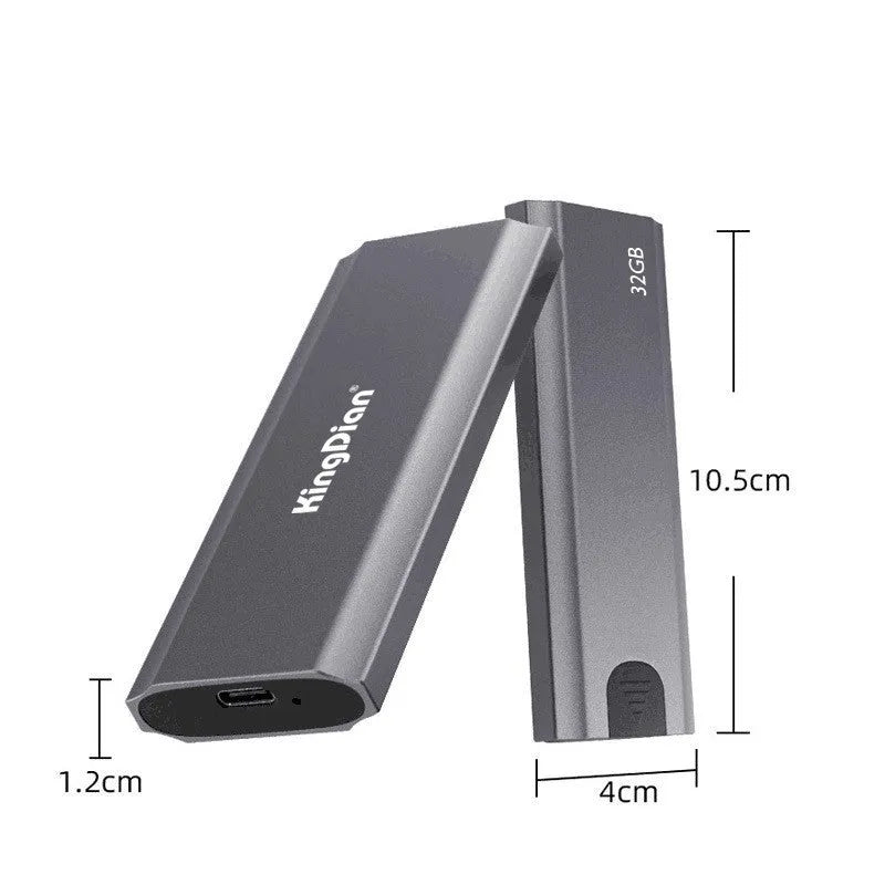 Grey mobile SSD external hard drive for direct phone connection with USB 3.0 interface
