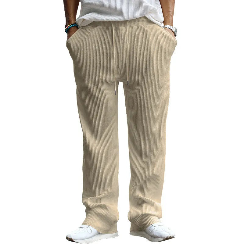 Men's loose high-waist straight-leg casual trousers in solid colour on hanger