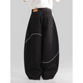 Black straight-leg denim trousers with mid waist design and zip placket closure for teenage daily wear
