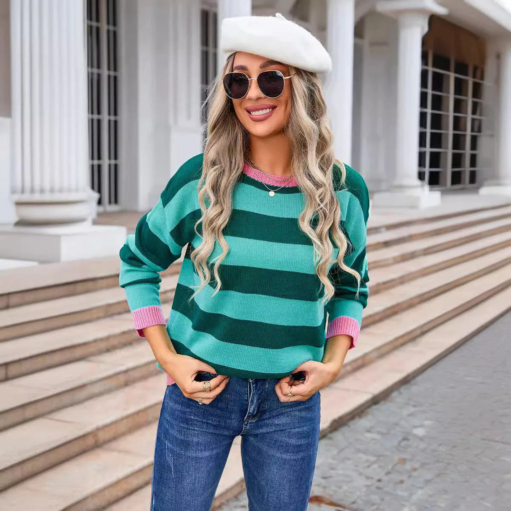 Women's acrylic loose fit sweater in multiple colours with round neck and long sleeves