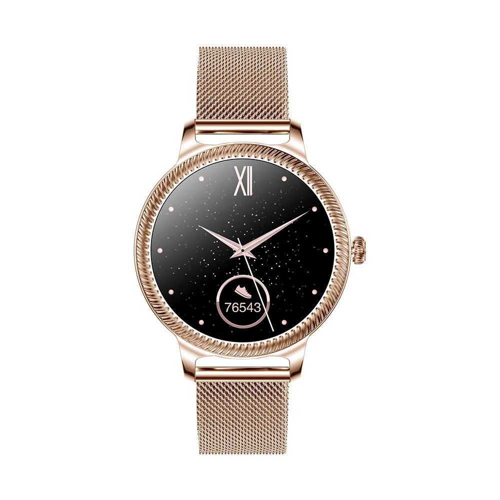 AK38 ladies smart watch with stainless steel Milanese band and 1.09-inch colour screen