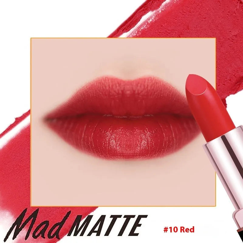 Fey Beauty Cameo Brown non-fading lipstick open and closed, showing nude shade and case.