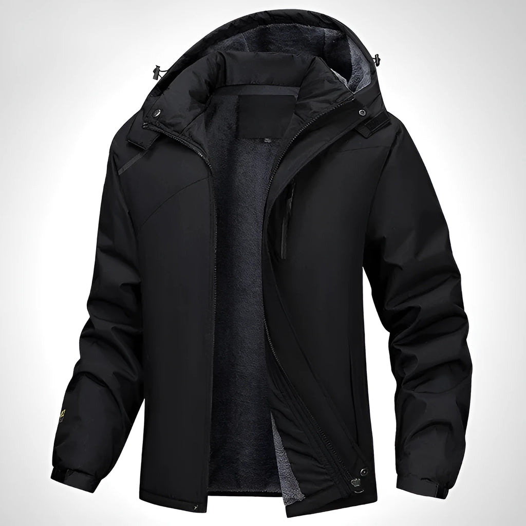Men's plus size hooded winter coat in Army Green polyester, showcasing front zip and hood.