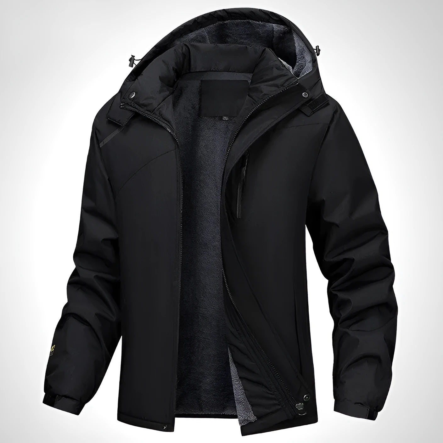 Men's plus size hooded winter coat in Army Green polyester, showcasing front zip and hood.