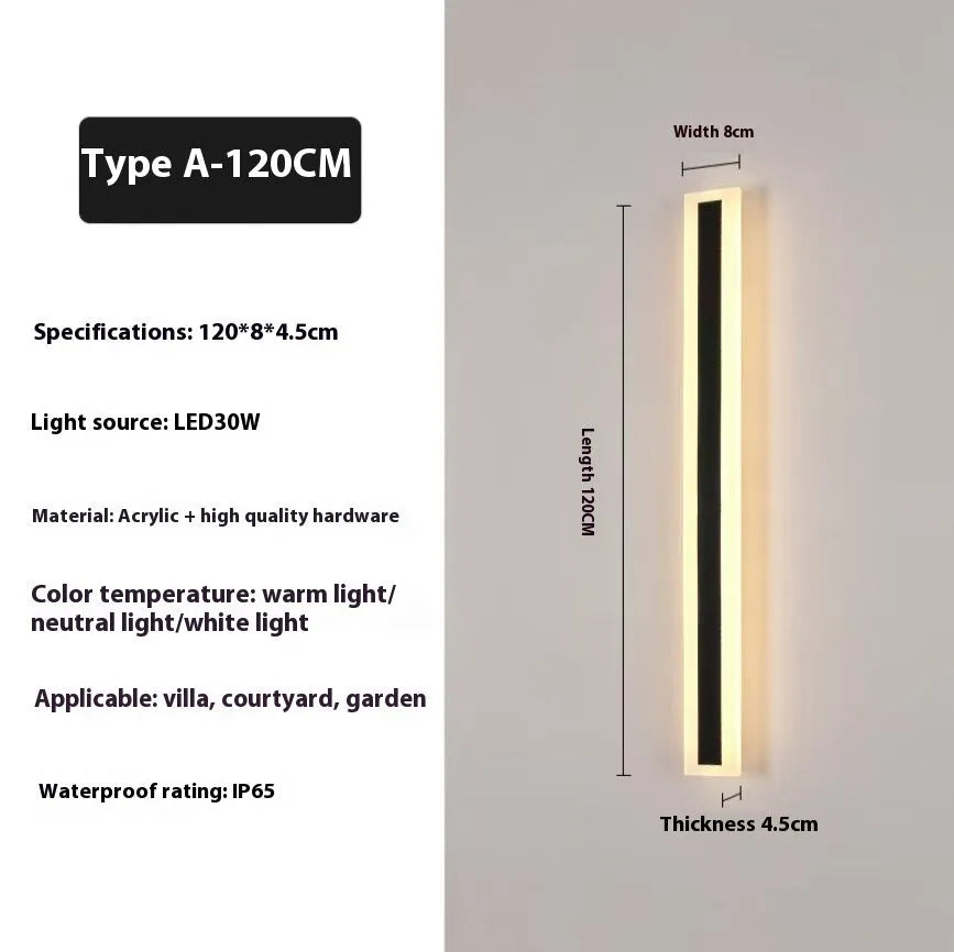150cm outdoor LED strip wall lamp with wrought iron construction and IP65 waterproof rating