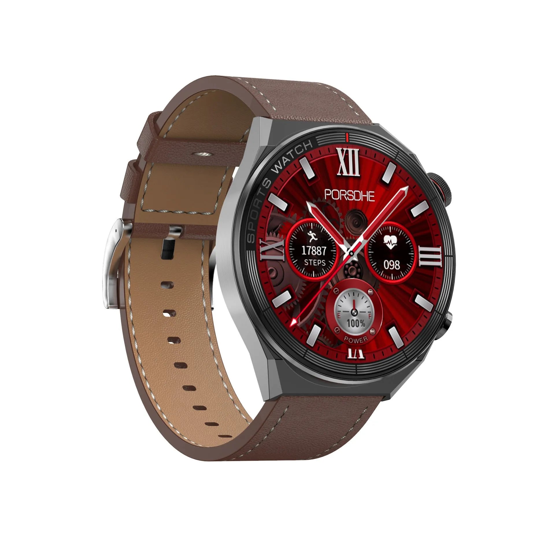 Large screen Bluetooth smart watch showing call notification on HD display with leather strap