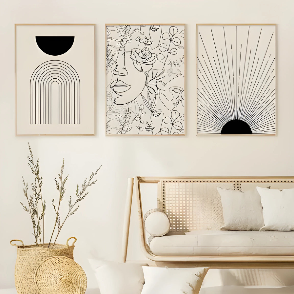 Boho style abstract lines animal painting on unframed cotton canvas wall art.