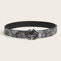Women's retro oval buckle PU leather belt in thick width with antique finish earth tone colours