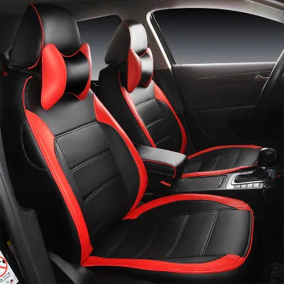 Genuine cow leather car seat cover in beige and black with red accent colour options.