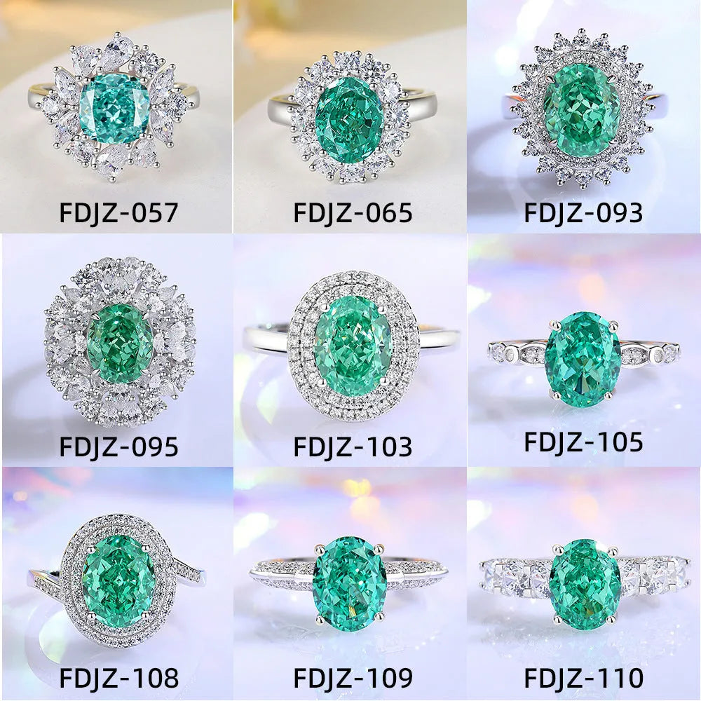 Geometric S925 sterling silver women's ring with an oval Palaibahao emerald and diamond accents.