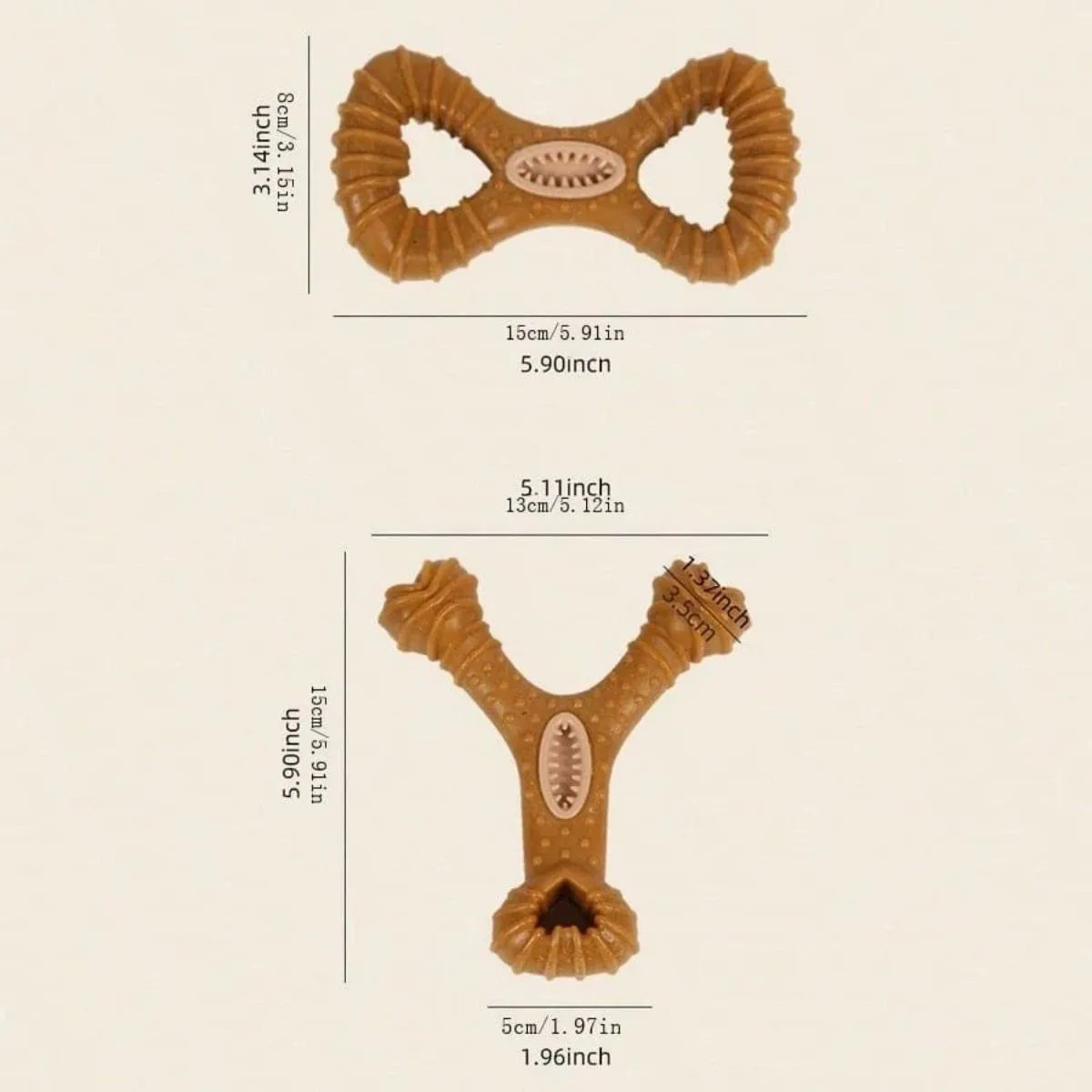 Durable nylon dog chew bone for teeth cleaning, shown in 8-shape and Y-shape options.