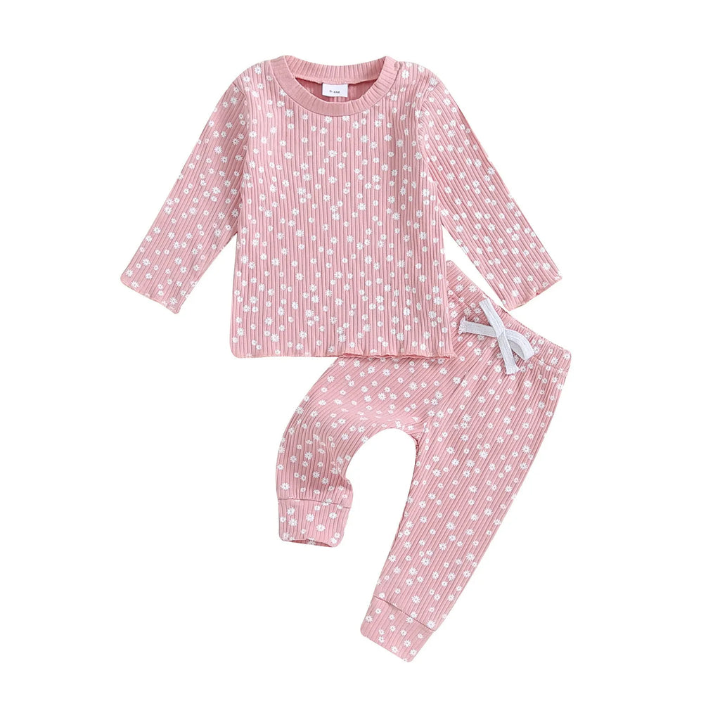 Baby two-piece outfit with long sleeve top and trousers, letter pattern, polyester, purple green pink, 0-6M to 2-3T
