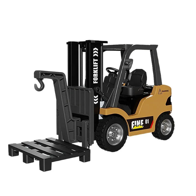 1:64 scale alloy Bluetooth remote control forklift toy with four accessories and three obstacles
