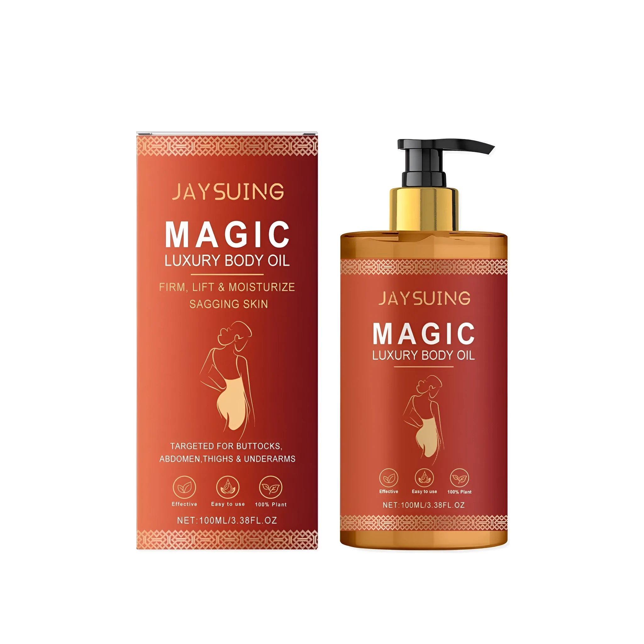 100ml bottle of tightening and nourishing body oil with glycerin and plant oils.