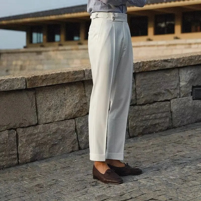 Slim fit straight leg suit trousers in apricot, black, or white for business formal wear.