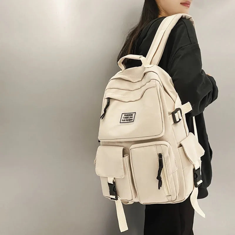 Soft black and white student backpack with laptop compartment and 3D pocket
