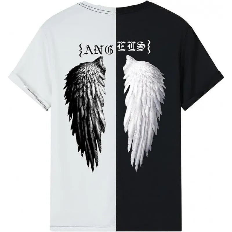 Men's printed streetwear sports t-shirt in polyester flat mop cloth fabric with digital pattern