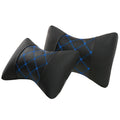 Black leather quilted car headrest neck pillow with diamond pattern and coloured stitching options